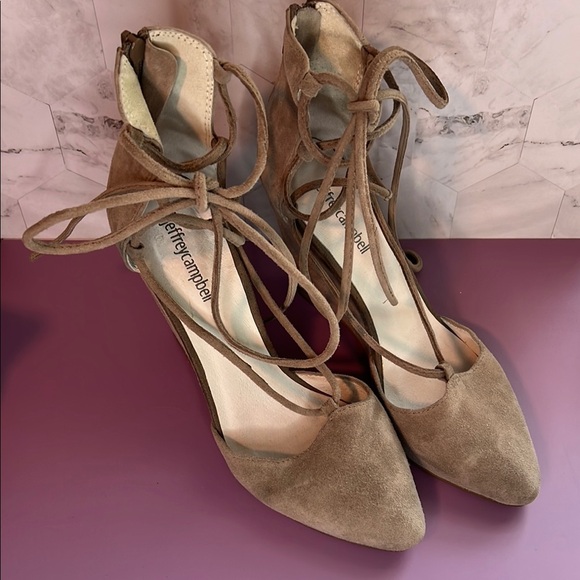 Jeffrey Campbell Tan Heels with Ankle Wrap - Picture 1 of 9